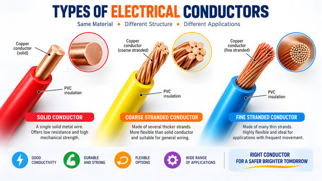 Detailed illustration of various electrical conductors and their properties