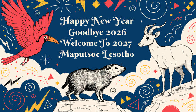New Year celebration with african animals and decorations