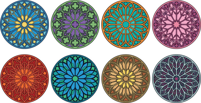 Gothic Rose Window Stained-Glass Vector Set