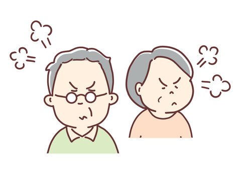 高齢者表情怒り、夫婦喧嘩をする