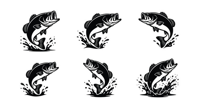 Jumping fish silhouettes against a white background vector illustration