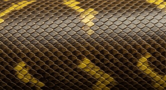 Detailed Close-up Texture of Brown and Yellow Snake Skin Scales with Natural Pattern