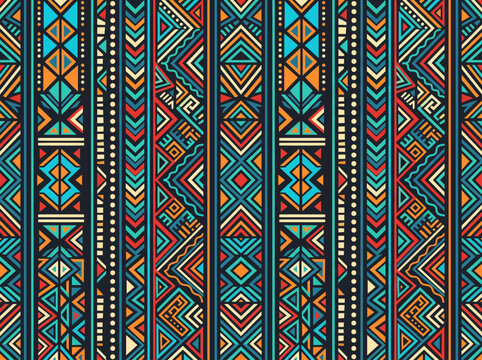 Tribal Seamless Pattern with Geometric Ornament Stripes for Textile Fabric Backdrop