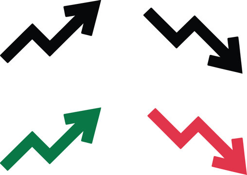 Uptrend, and downtrend arrow icon, zigzag directional symbols for market growth, decline, financial analysis, business performance, and trading charts.