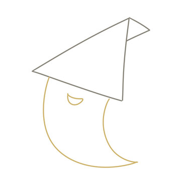 帽子を被ったシンプルなおばけの線画イラスト