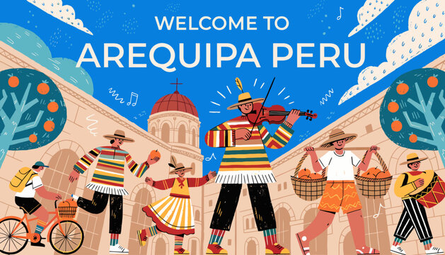Welcome to Arequipa Peru: Vibrant Illustration of Culture and Cityscape