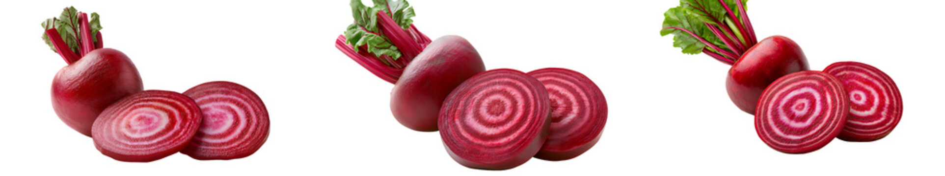 Fresh red beets and slices isolated on transparent background
