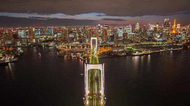 Time lapse of Traffic on bridge in tokyo, Japan.