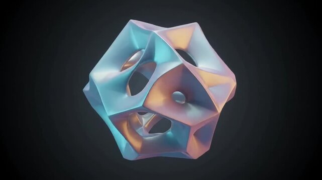 Iridescent geometric shape morphing from sphere to hollow form