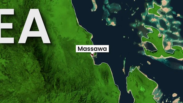 Eritrea map animation showing Massawa port location with satellite data