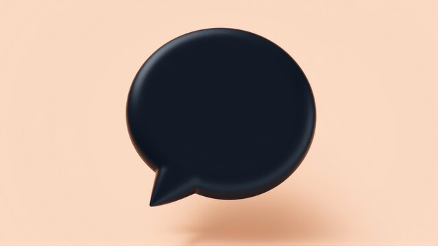 Dark speech bubble floats above pale background. Minimalist design, smooth shading creates depth. Simple communication icon.