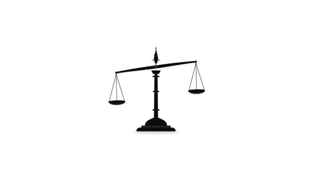 Black justice scales silhouettes moving on white background
