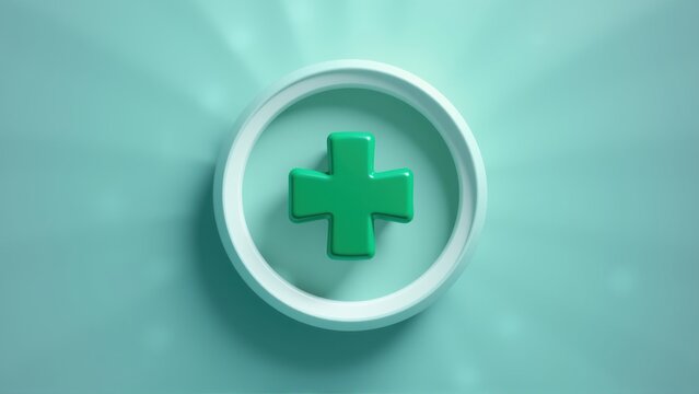Green plus symbol inside white circle. Bright background suggests medical context, possibly health or first aid related imagery.