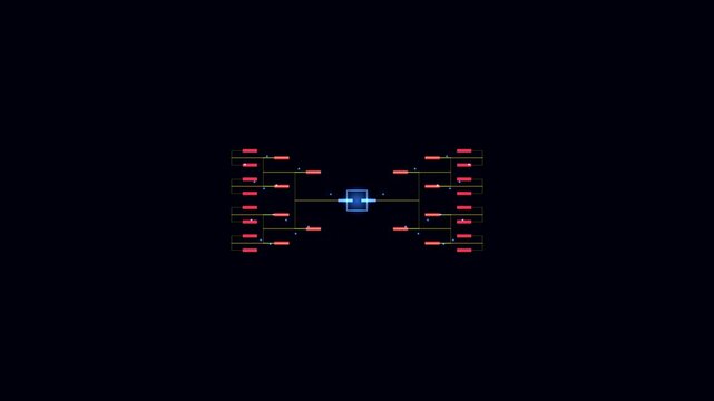 Tournament bracket structure with glowing animated lines on dark digital futuristic backdrop.