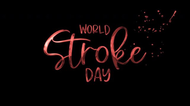 Sparkling rose gold metallic cursive lettering world stroke day on black background, suitable for posters, social media graphics, and awareness campaigns.