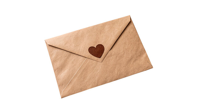 Blank craft brown paper envelope decorated with small wooden heart valentine mockup