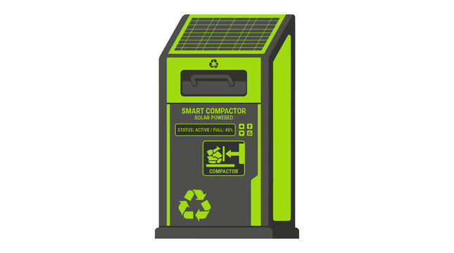 Solar powered smart waste compactor bin for urban recycling