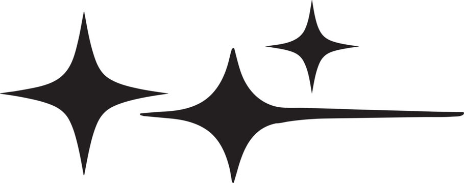 Sparkle star icon vector set with three shining stars, black burst shapes, decorative glow symbols for Adobe Stock.