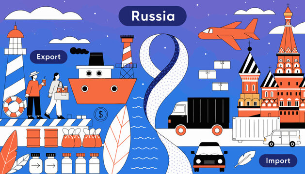 Russia Import Export Concept Illustration