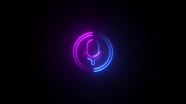 Glowing neon circular technology icon with vibrant blue and pink light trails on dark background, futuristic digital abstract design for modern creative projects and presentations.