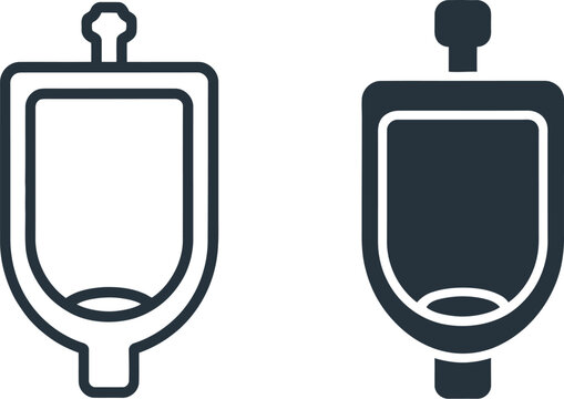 Urinal icon vector design isolated on white background, simple restroom fixture symbol for bathroom signage, sanitation, hygiene, and public facilities.