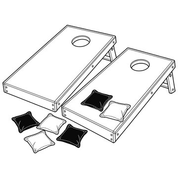 Cornhole Boards With Bean Bags Black and White Vector Illustration