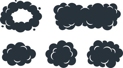 Comic black smoke cloud silhouette vector illustration of explosion puff and steam effects set © Afroja