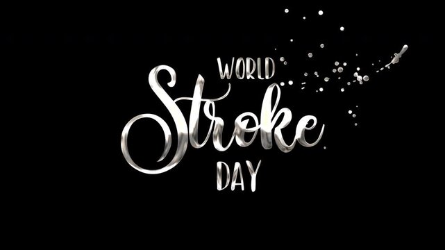 Silver world stroke day typography design with white sparkles on black background, suitable for awareness campaigns, social media posts, or presentations.