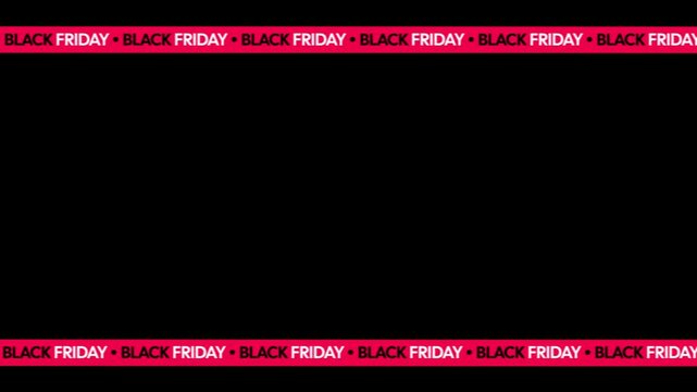 Dynamic Black Friday sale promotion banner with looping text on a dark background, perfect for retail advertising.