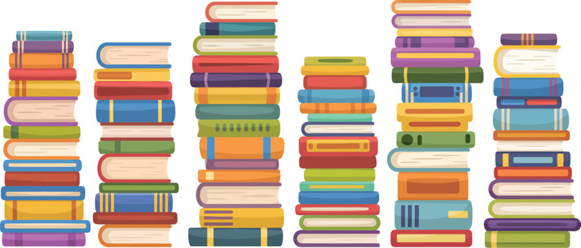 Book, stacks and piles, high stacks of textbooks, bestsellers, dictionaries and encyclopedias representing knowledge, education, library and bookstore literature.