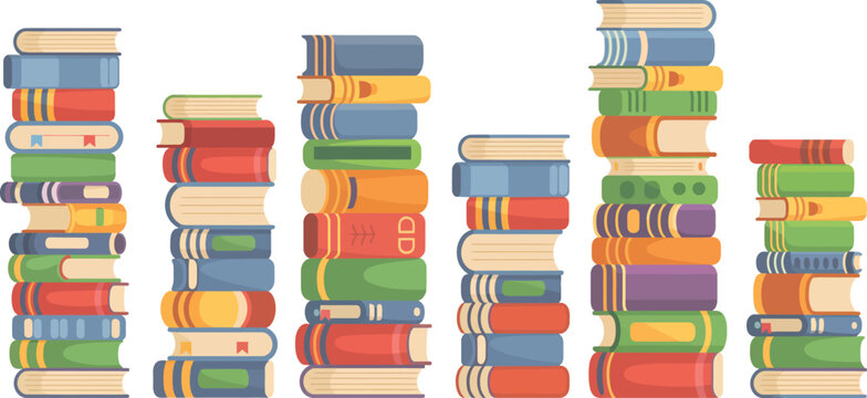 Book stacks, and piles, stacked school textbooks, dictionaries, encyclopedias and literature books symbolizing education, learning, knowledge and reading.