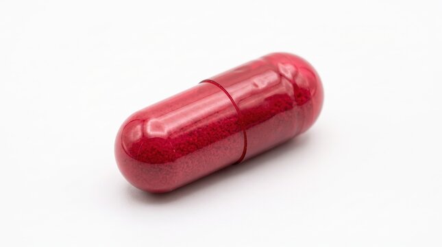 Single red medical pill capsule for healthcare and health supplement