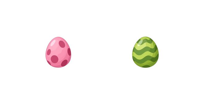 Colorful animated dinosaur cartoon eggs featuring playful stripes, spots, and decorative patterns in a fun cartoon motion graphic style. Ideal for Easter videos, children's media, prehistoric themes
