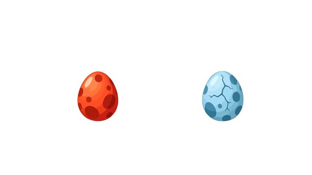Playful animated motion graphic featuring a collection of colorful dinosaur cartoon eggs with spotted and patterned shells. The prehistoric Easter egg animation is suitable for children's content