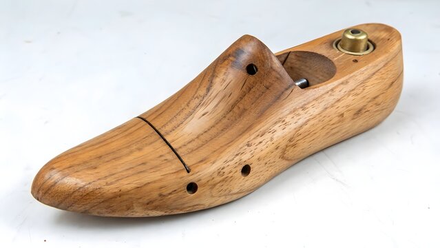 Polished wooden shoe tree designed for footwear maintenance resting on a neutral tabletop.