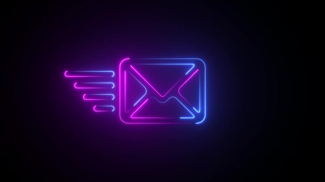 Glowing neon Email notification mail icon set with new message alert send status .A simple black icon of an envelope on a Transparent Background for communication and messaging icon animation .