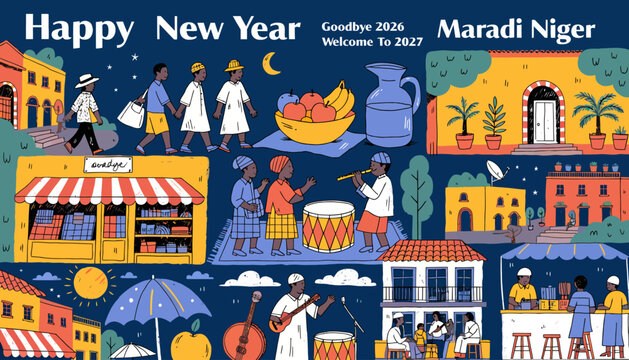 Happy New Year 2027 Maradi Niger Celebration Illustration