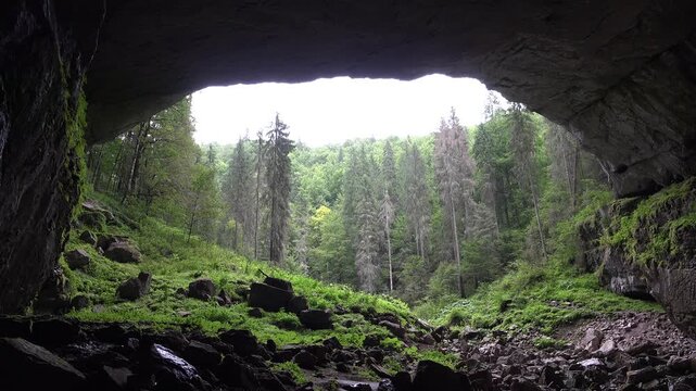 Cave, Tourists Exploring Coiba Mare Cave in Romania, People with Guide in a Trip in Mountains