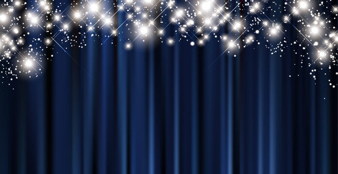 Navy blue Curtain with Sparkling Lights &ndash; Luxury Shining Background
