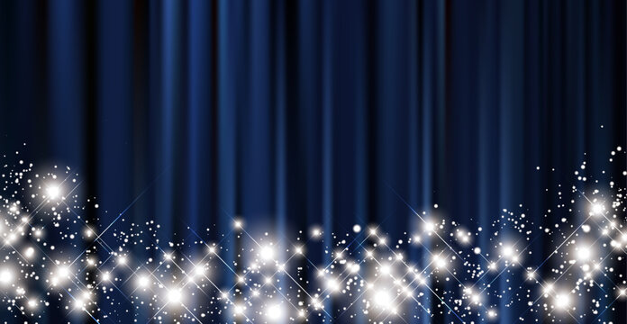 Navy blue Curtain with Sparkling Lights &ndash; Luxury Shining Background
