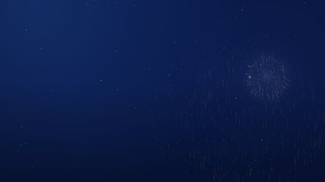 Animated gold firework bursting in deep blue night sky with stars, new year celebration, festival and anniversary background with generous copy space