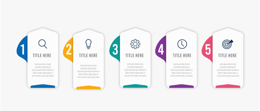 Modern 5 steps card panel node infographic template for presentation vector design