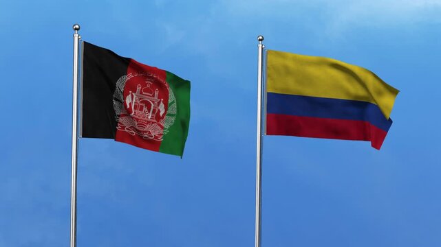 Afghanistan and Colombia Waving Flags, 3D Illustration.