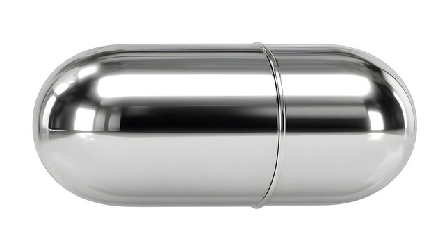 A large metallic chrome pill shape object