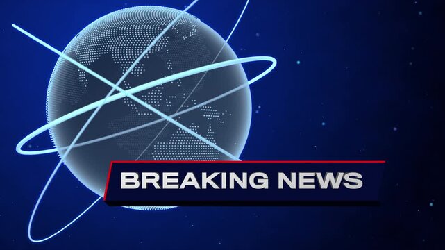 Breaking News Metallic Title with Blue Digital Globe and Orbit Rings