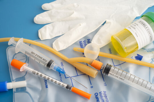 Foley catheter and urine drainage bag collect urine for disability or patient in hospital.