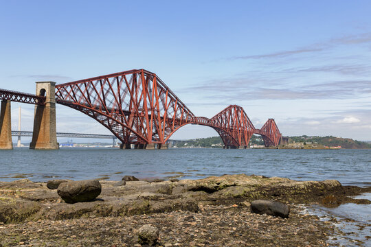 The Forth Bridge, a historic railway bridge across the Firth of Forth and UNESCO World Heritage Site in South Queensferry, Scotland.
