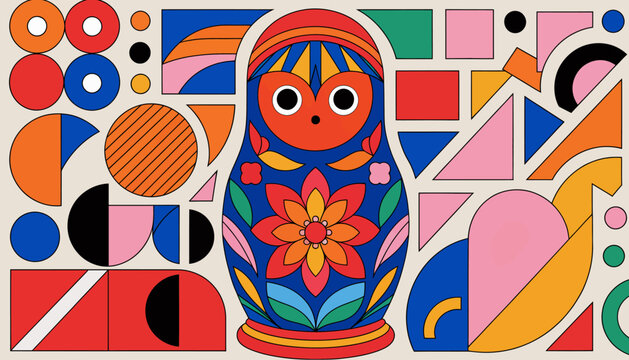 colorful russian matryoshka doll geometric background
