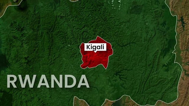 Rwanda map animation showing Kigali highlighted in red motion footage