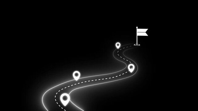 Milestone flag icon for business development roadmap and strategic project goal setting concept on black background. Motion graphics of milestone and goal achievement idea